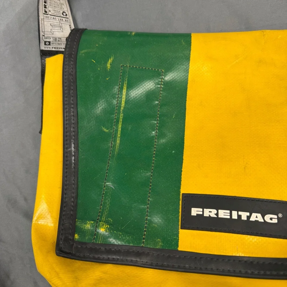 FREITAG F14 DEXTER Messenger Yellow & Green Black Vintage Recycled Tarpaulin